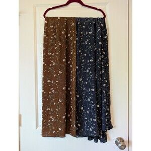 2-Pack Floral Chiffon Brown & Navy Blue Lightweight Modest Hijab Scarf Set